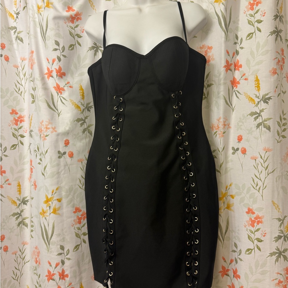 Fashion Nova Black Lace-Up Mini Dress